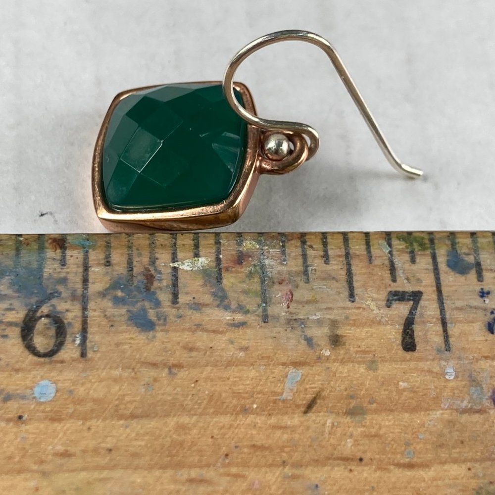 Green gem Barse gold tone framed dangle earrings - Picture 6 of 6